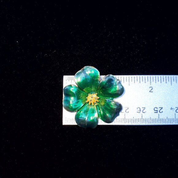 Vintage Enamel Five Leaf Clover Brooch Pin Green - Picture 10 of 10